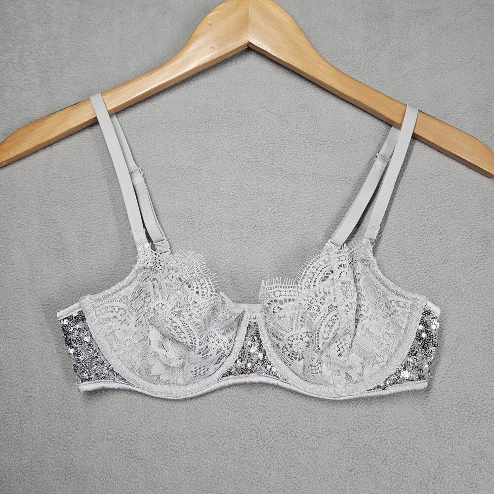 Victoria’s Secret Bra 34B Unlined Push Up Without Padding Sequin Underwire Gray